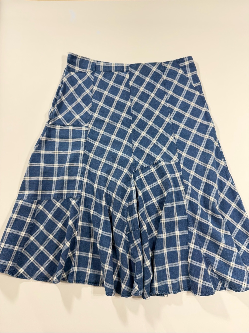 Lauren Ralph Lauren Blue Plaid Patchwork Linen Midi Skirt 14 - Picture 6 of 12